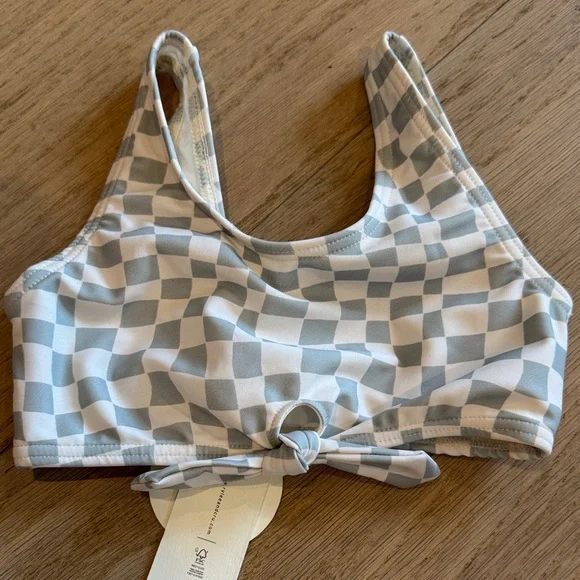 NWT Rylee + Cru Girls Checkerboard Bikini Set in Light Blue and White - Picture 3 of 4